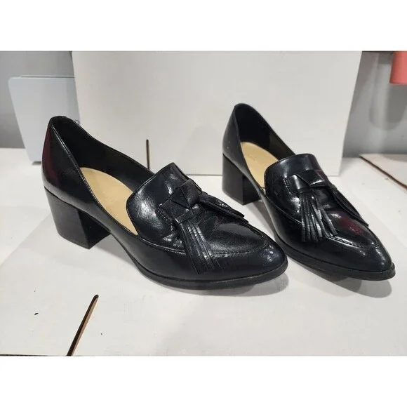 Marc Fisher Womens Size 7.5M Black 2 Inch Block Heel Loafers Fall Shoes - Picture 1 of 6